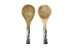 Sorrento 2pc Mango Salad Servers 24cm - Wood & Enamel