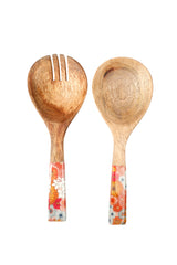 Retro Summer 2pc Mango Salad Servers 24cm - Wood & Enamel