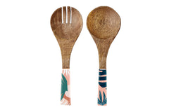 Blush Palm 2pc Mango Salad Servers 24cm - Wood & Enamel