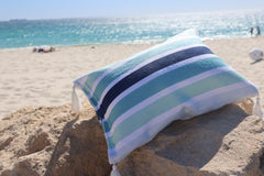 Ocean Tide Inflatable Beach Pillow With Tassels , PVC Insert, Water Resistant