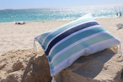 Ocean Tide Inflatable Beach Pillow With Tassels , PVC Insert, Water Resistant