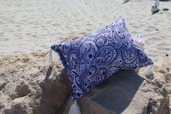 Mediterranean Inflatable Beach Pillow With Tassels , PVC Insert, Water Resistant