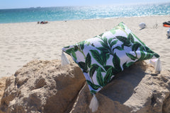 Botanical Inflatable Beach Pillow With Tassels, PVC Insert, Water Resistant