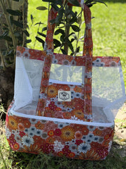 Retro Summer 2 in 1 Insulated Beach Cooler Bag, 2 Compartments, Mesh Top, Zipped Pocket