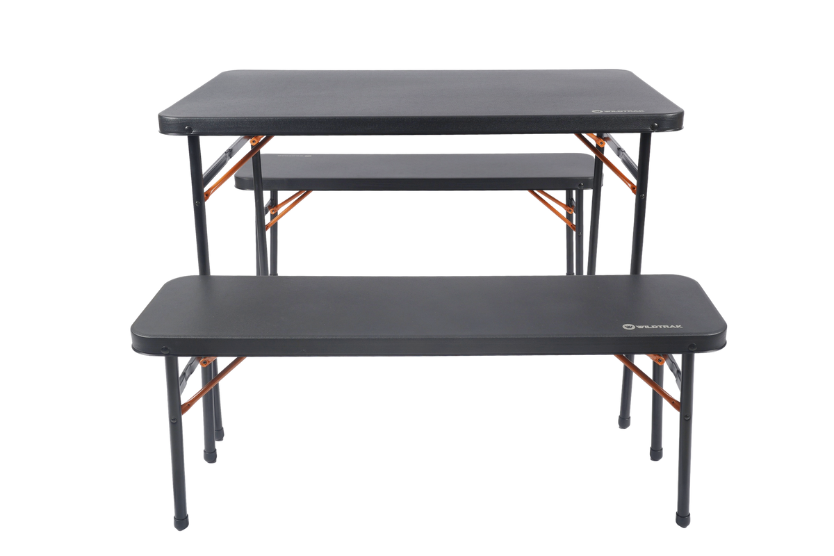 3pc Picnic Table & Bench Set, Vacuum Moulded, Auto Lock, Folds Flat for Storage, Carry Handle, 102x61x70cm