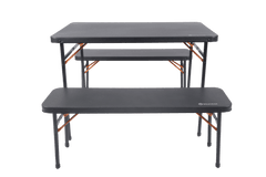 3pc Picnic Table & Bench Set, Vacuum Moulded, Auto Lock, Folds Flat for Storage, Carry Handle, 102x61x70cm