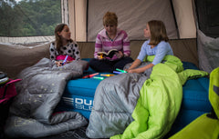 Fyrefly Green Kids Sleeping Bag, Comfort Cuff, ThermoTech® Insulation, Glow in the Dark, Interior pocket, Temp Rating: 7°C, Machine Washable, Max User Height 152cm, 167 x 66 cm