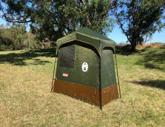 Instant Up Double Shower Ensuite Tent, Vented, Heavy Duty Floor, Storage Pockets, Silver Lined, Shower Hose Access Port