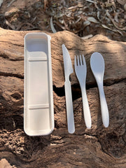 Wheat Straw Cutlery Set in Case - Beige or Blue