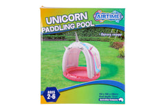 Inflatable Paddling Pool with Unicorn Canopy 15cm Depth 110x100x100cm - Age 2-6yrs