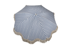 Mediterranean 1.75m Premium 100% Canvas Beach Umbrella, UV50+, Wood Pole, Cotton Tassels, Tilting Mechanism, Sand Screw