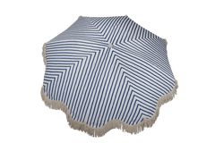 Mediterranean 1.75m Premium 100% Canvas Beach Umbrella, UV50+, Wood Pole, Cotton Tassels, Tilting Mechanism, Sand Screw