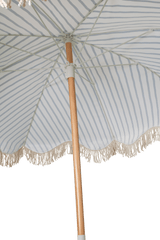 Mediterranean 1.75m Premium 100% Canvas Beach Umbrella, UV50+, Wood Pole, Cotton Tassels, Tilting Mechanism, Sand Screw