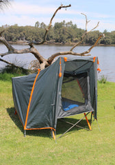 Stretcher Tent from Wildtrak Leisure Australia set up for elevated, stable outdoor camping.
