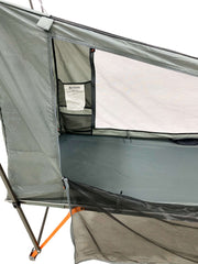 Side view of a Wildtrak Leisure Australia Stretcher Tent showing raised sleeping height.