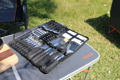 26 Piece Stainless Steel Cutlery and BBQ Set in Canvas Wrap with Handles