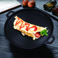 Pre-Seasoned Round Ribbed Cast Iron BBQ Plate with Handles 34cm