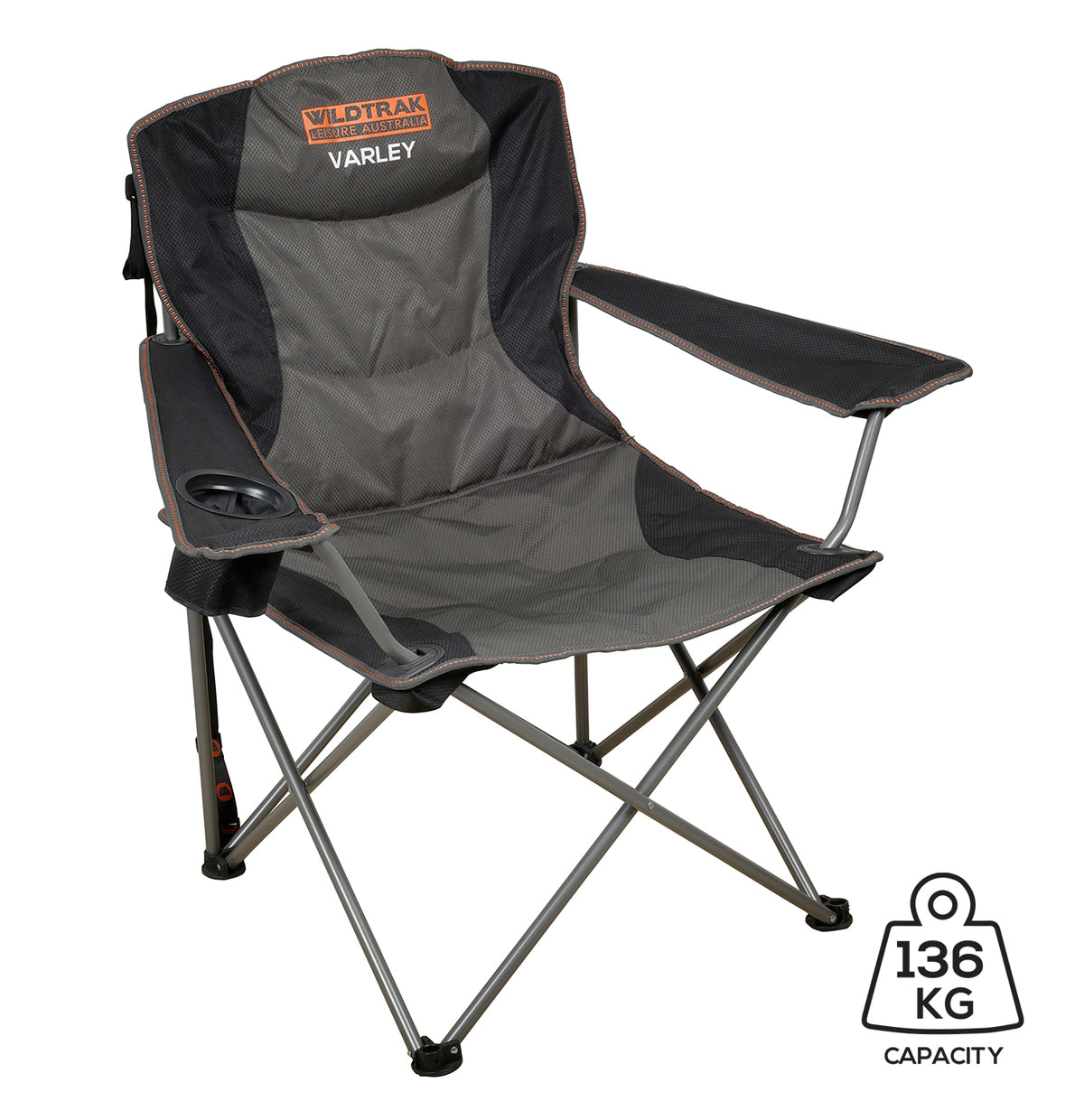 Varley Camp Chair with High-tensile Steel Frame, Cushioned Back Rest, Drink Holder, Weight Rated 136kg, Headrest Storage Pocket , Carry Bag with Shoulder Strap