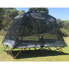 Queen Easy Up Stretcher Tent, Powder Coated Steel Frame, Ultra-fine Mesh, 2 Large Vestibules, Internal pockets, Mesh Storage Shelf, Ripsop Waterproof Fly, Heavy Duty Carry Bag with Handles (200x144x150cm)