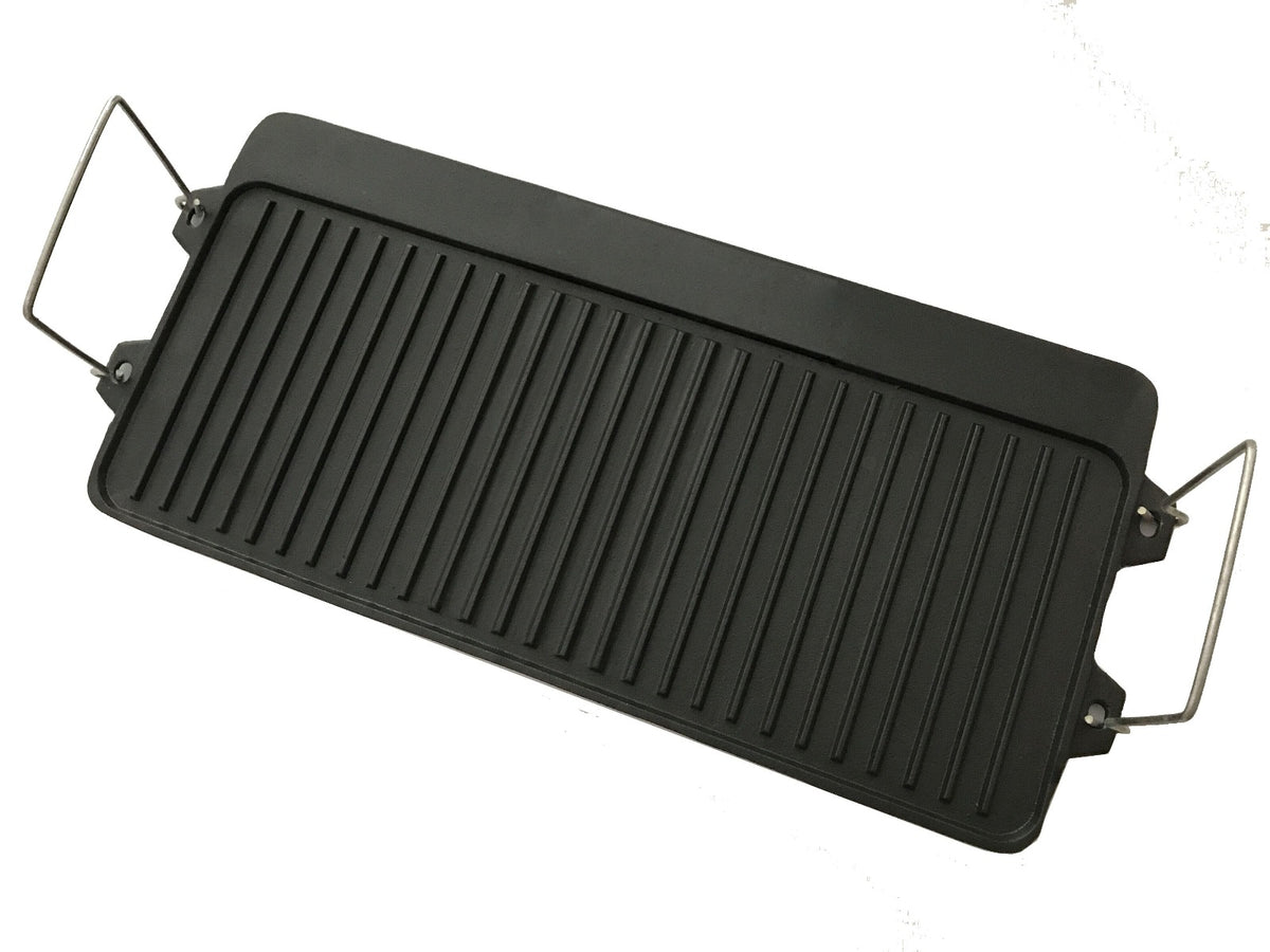 Cast Iron Pre-Seasoned Reversible Griddle with Handles for 2 Burner Stove 40x25cm