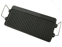 Cast Iron Pre-Seasoned Reversible Griddle with Handles for 2 Burner Stove 40x25cm