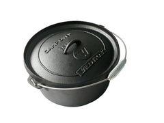 Cast Iron 12 Quart Heavy Duty Pre-Seasoned Round Camp Oven with Lip and Handle