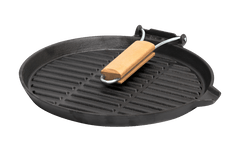 Cast Iron Pre-Seasoned Round Skillet/Grill Pan with Wooden Handle 24cm