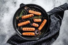 Cast Iron Pre-Seasoned Round Skillet/Grill Pan with Wooden Handle 24cm