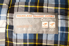 Frankland Jumbo Hooded Sleeping Bag, -2 to -7°C, Flannel Inner, Cotton Canvas Outer Shell, Auto Lock Zips, Sewn-through Contruction, Sewn-in Storage Pocket, Storage Bag, Hanging Loops, 90x230cm