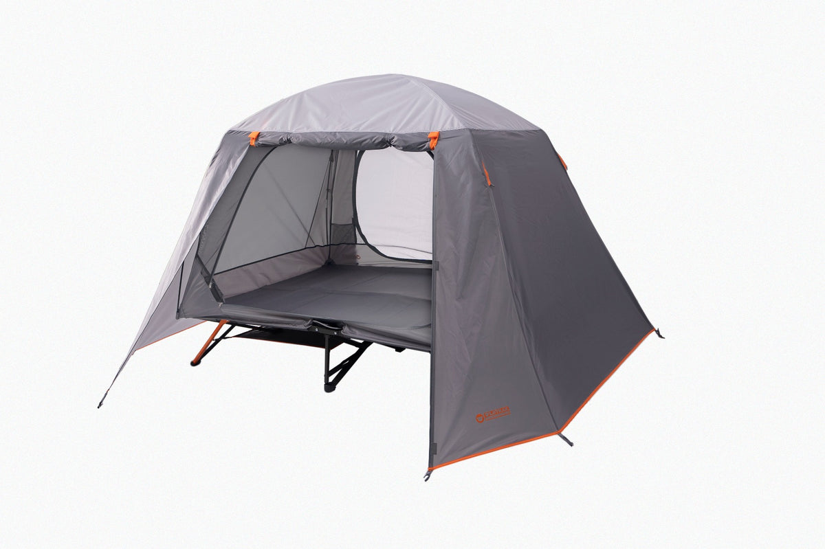 Queen Easy Up Stretcher Tent, Powder Coated Steel Frame, Ultra-fine Mesh, 2 Large Vestibules, Internal pockets, Mesh Storage Shelf, Ripsop Waterproof Fly, Heavy Duty Carry Bag with Handles (200x144x150cm)