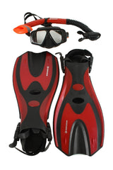Abrolhos Adult Silicon Mask, Fin and Snorkel Set - Red