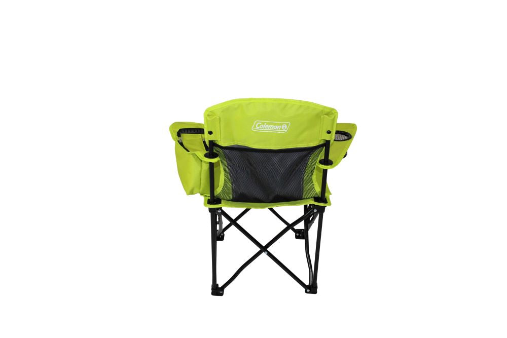 COLEMAN ™ Fyrefly Green Kids Chair, Glow in the Dark, Padded Back Rest, Foldable, Locking Frame, Insulated Arm Cooler, Mesh Drink Holder, Storage Pocket, Compact Quad Design, 600D Polyester, Carry Bag with Shoulder Strap