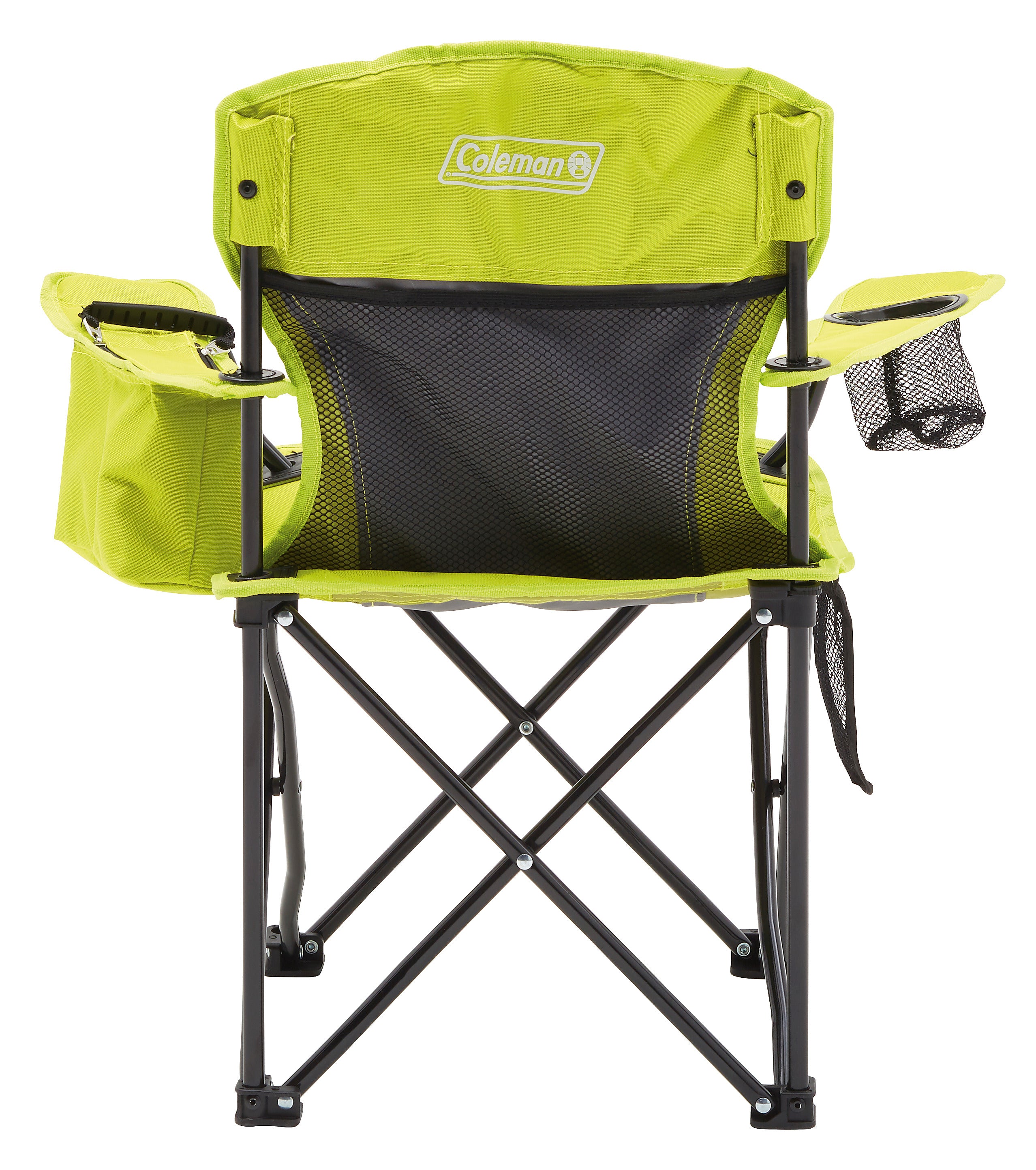 COLEMAN ™ Fyrefly Green Kids Chair, Glow in the Dark, Padded Back Rest, Foldable, Locking Frame, Insulated Arm Cooler, Mesh Drink Holder, Storage Pocket, Compact Quad Design, 600D Polyester, Carry Bag with Shoulder Strap