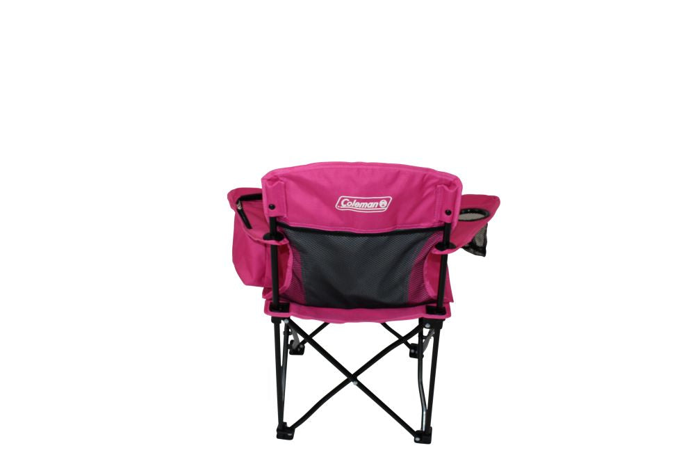 COLEMAN ™ Fyrefly Pink Kids Chair, Glow in the Dark, Padded Back Rest, Foldable, Locking Frame, Insulated Arm Cooler, Mesh Drink Holder, Storage Pocket, Compact Quad Design, 600D Polyester, Carry Bag with Shoulder Strap