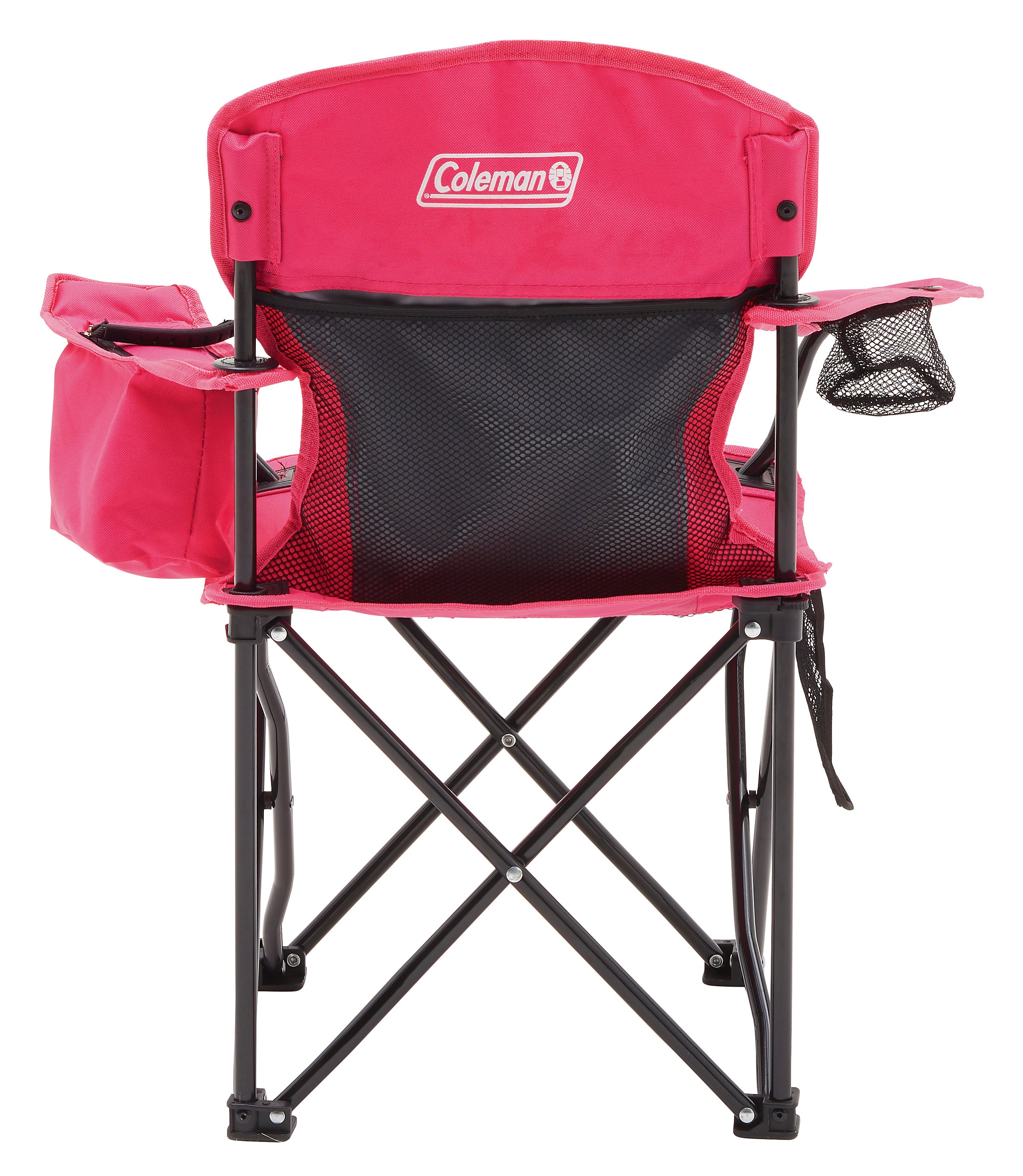 COLEMAN ™ Fyrefly Pink Kids Chair, Glow in the Dark, Padded Back Rest, Foldable, Locking Frame, Insulated Arm Cooler, Mesh Drink Holder, Storage Pocket, Compact Quad Design, 600D Polyester, Carry Bag with Shoulder Strap