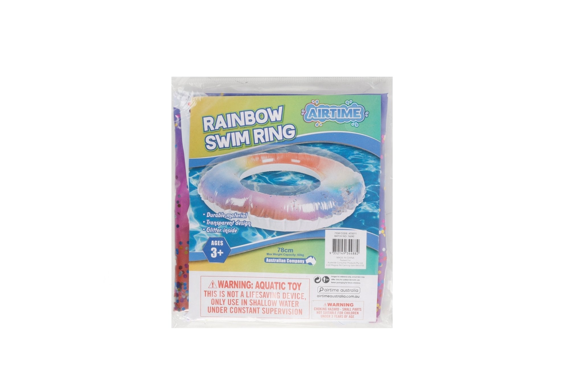 Large Inflatable Swim Ring Rainbow Glitter 78cm
