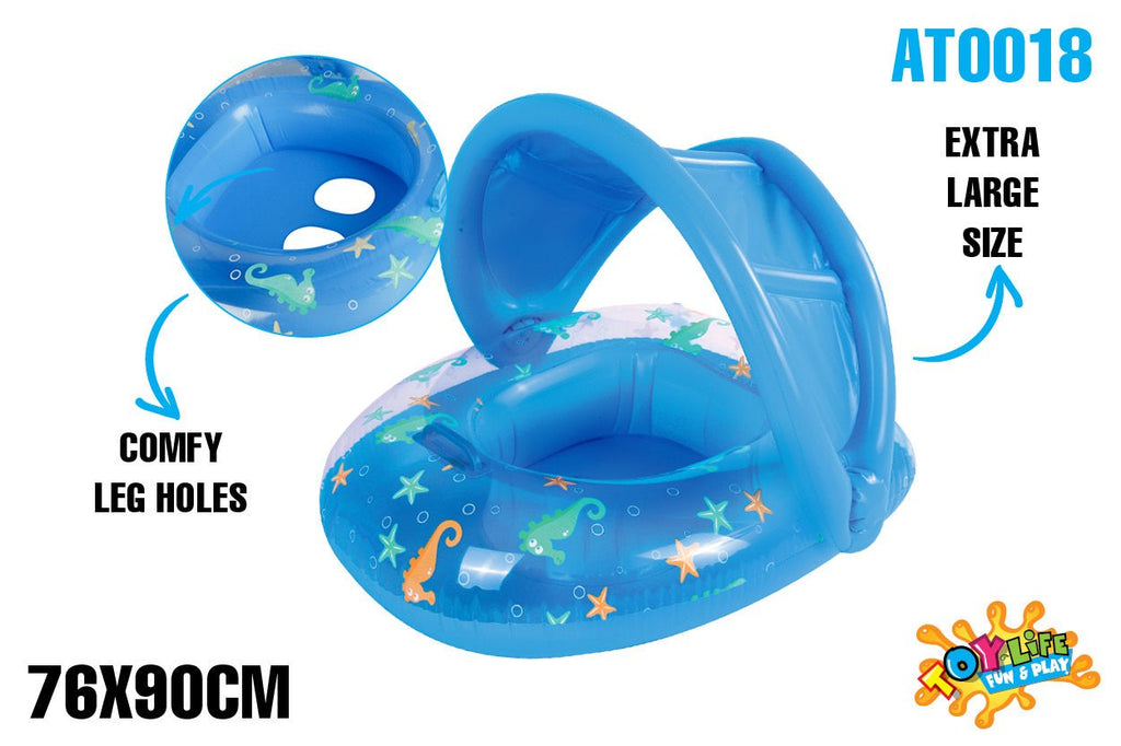 Inflatable Sealife Baby Float with Canopy Blue 90x76cm - Age 1-2yrs