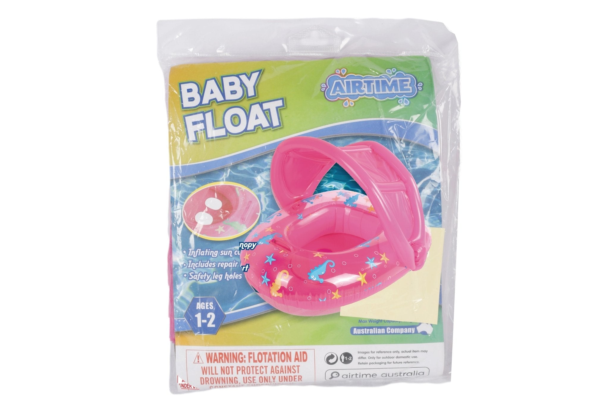 Inflatable Sealife Baby Float with Canopy Pink 90x76cm - Age 1-2yrs