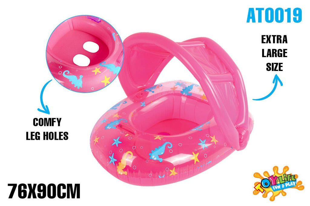 Inflatable Sealife Baby Float with Canopy Pink 90x76cm - Age 1-2yrs