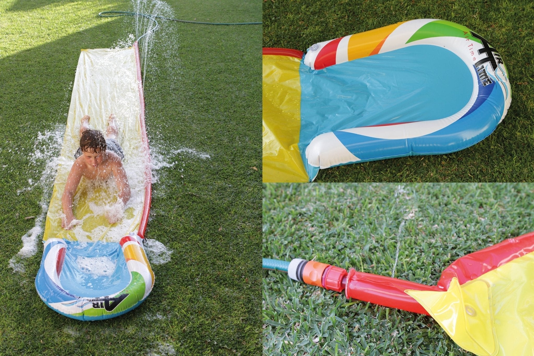 Single Waterslide, Sprays Water, Connects to hose, Catcher 4.9mx71cm