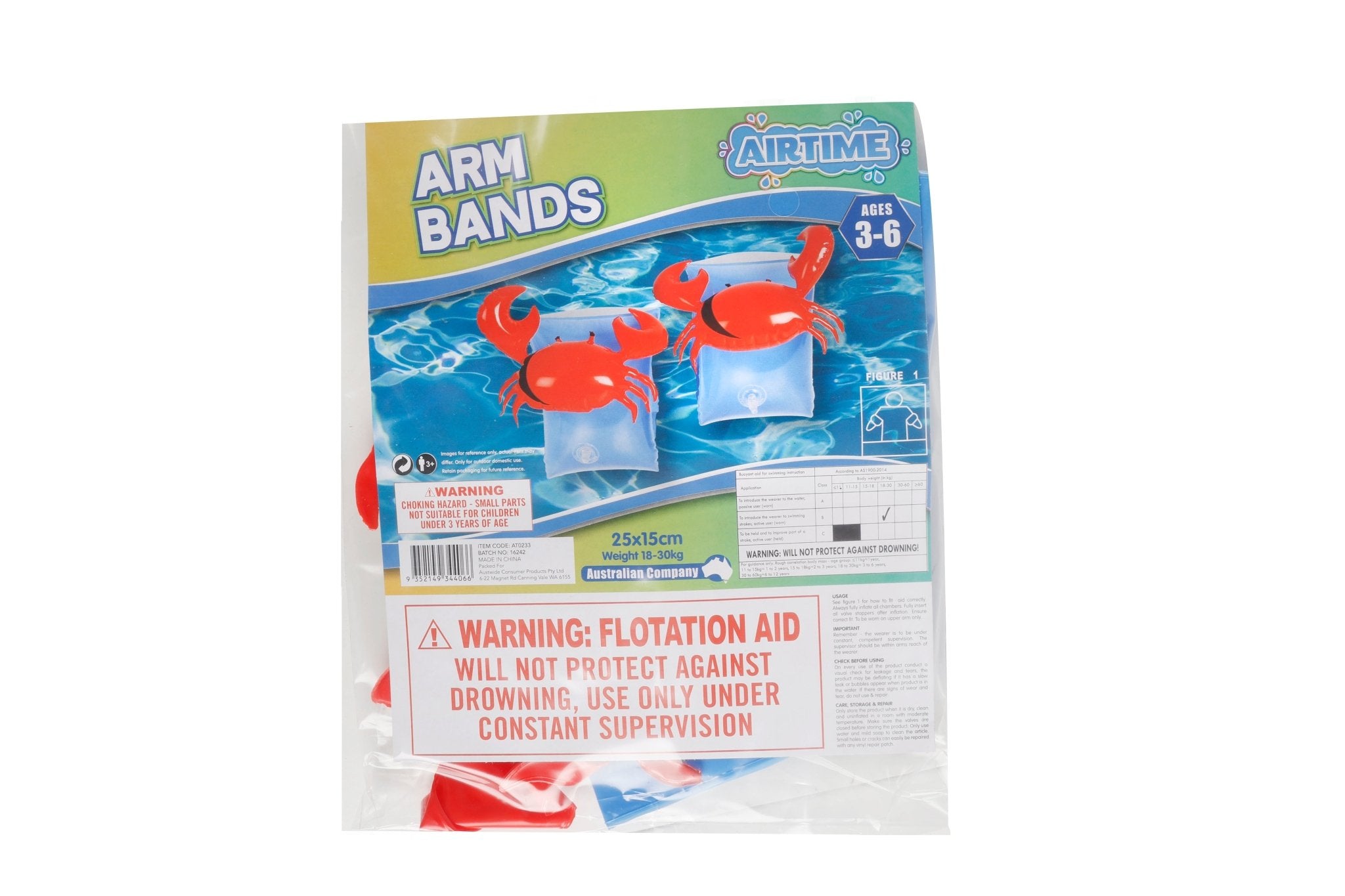 Inflatable 3D Crab Design Armbands Set of 2 - Age 3-6yrs  25x15cm