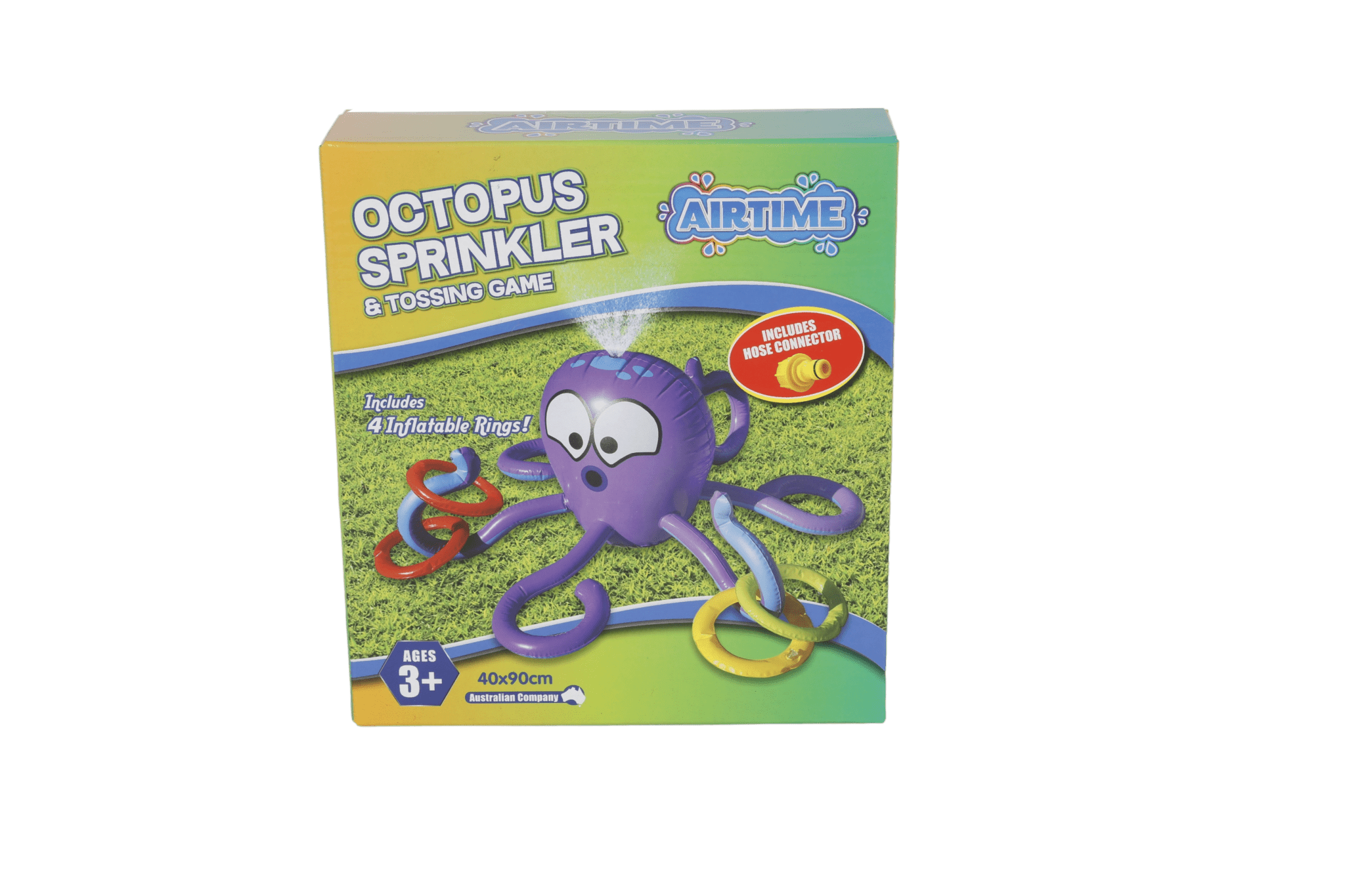 Inflatable Octopus Sprinkler & Tossing Game, 4 Inflatable Rings and Hose Connector - Ages 3+