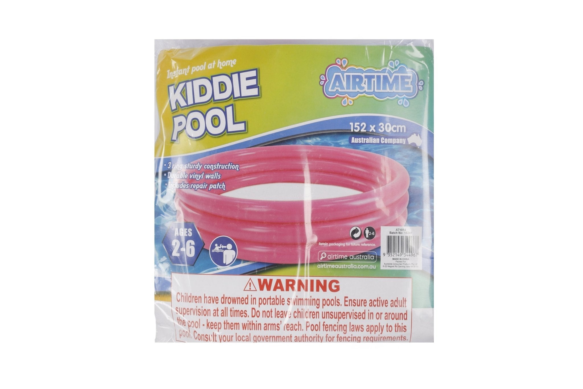 Inflatable 3 Ring Pink Kiddies Pool 152x30cm - Age 2-6yrs