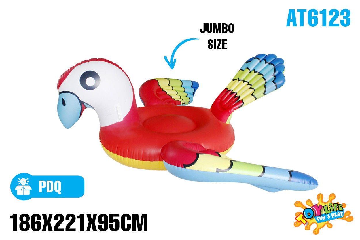 Inflatable Giant Parrot Float with Handles 186x221x95cm - Ages 6+