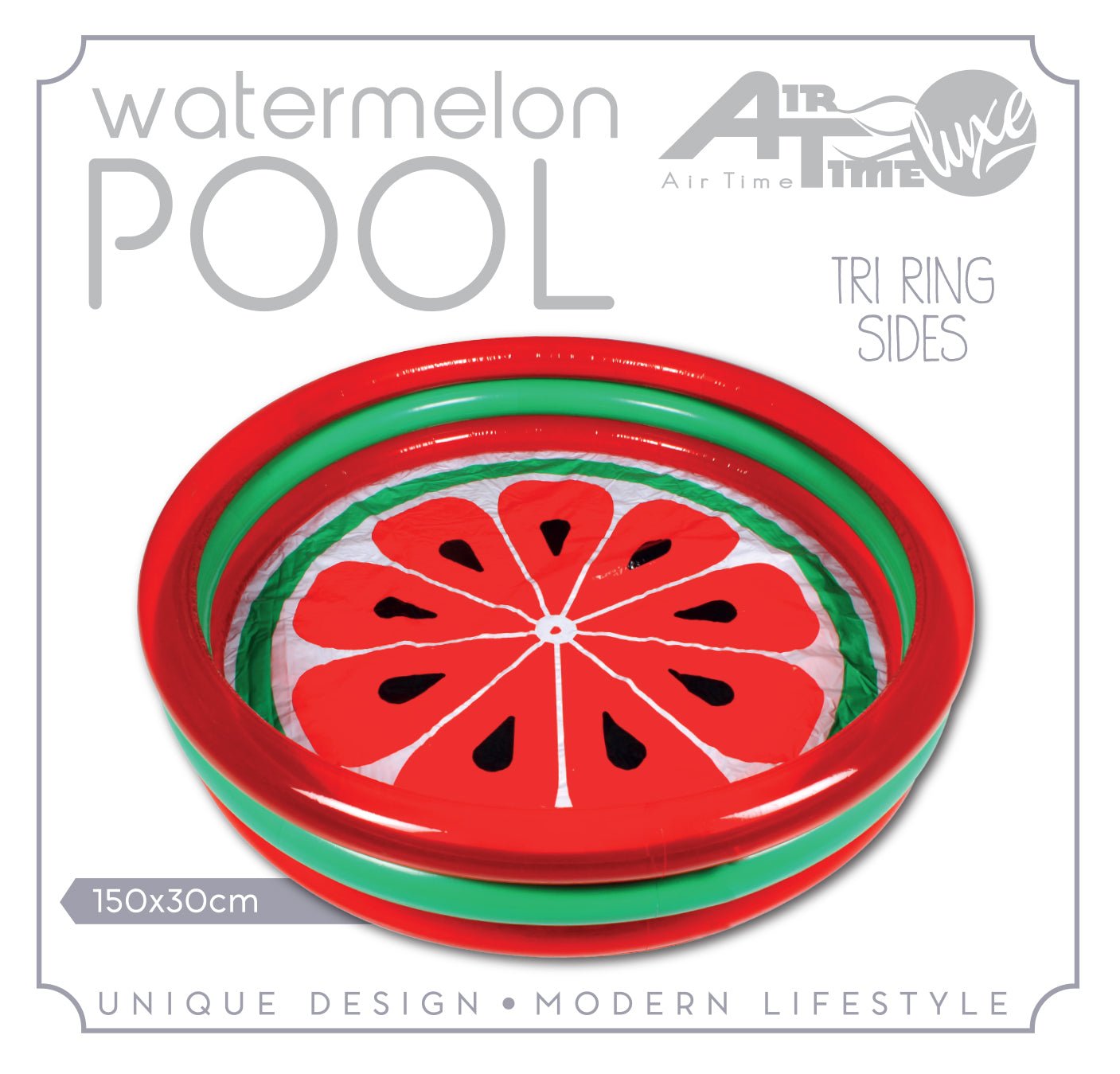 Inflatable 3 Ring Watermelon Kiddies Pool 155x25cm - Ages 3+