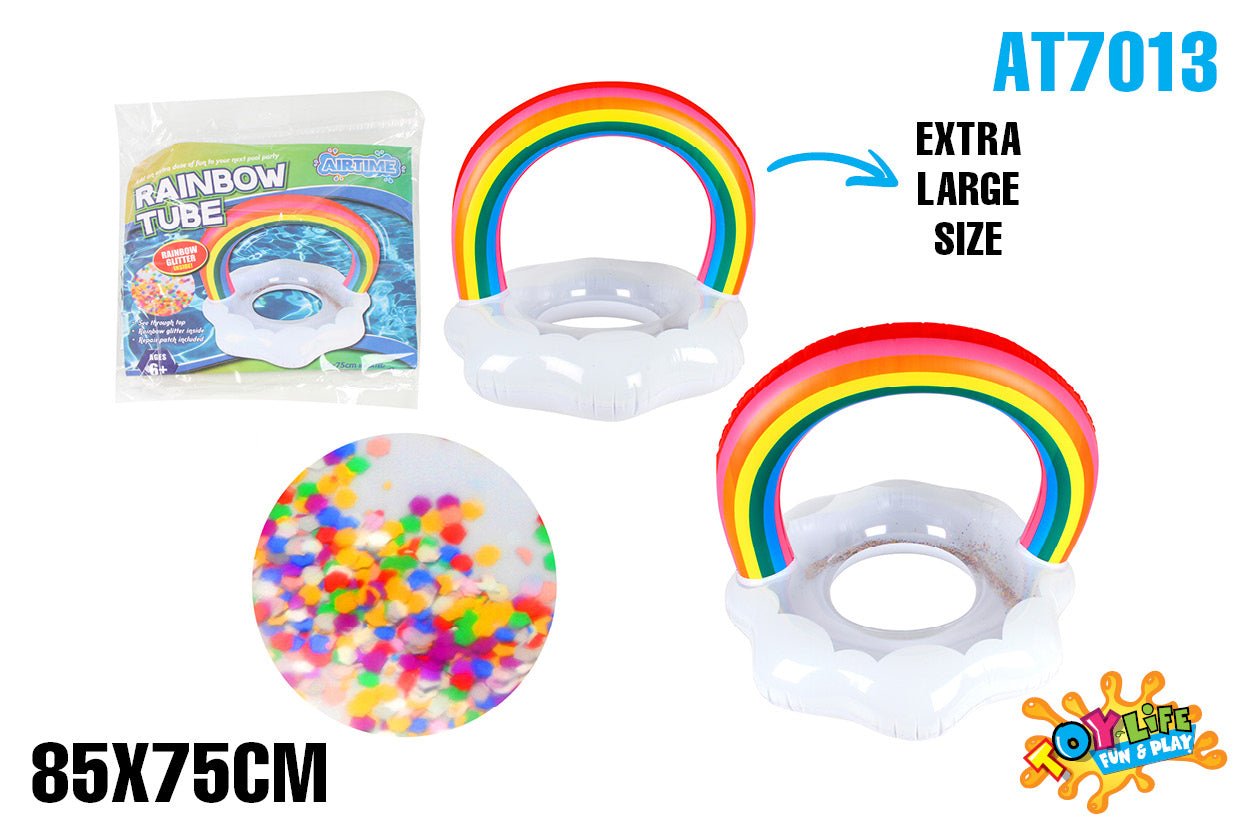 Extra Large Inflatable Rainbow Swim Ring 85x75cm - Ages 6+