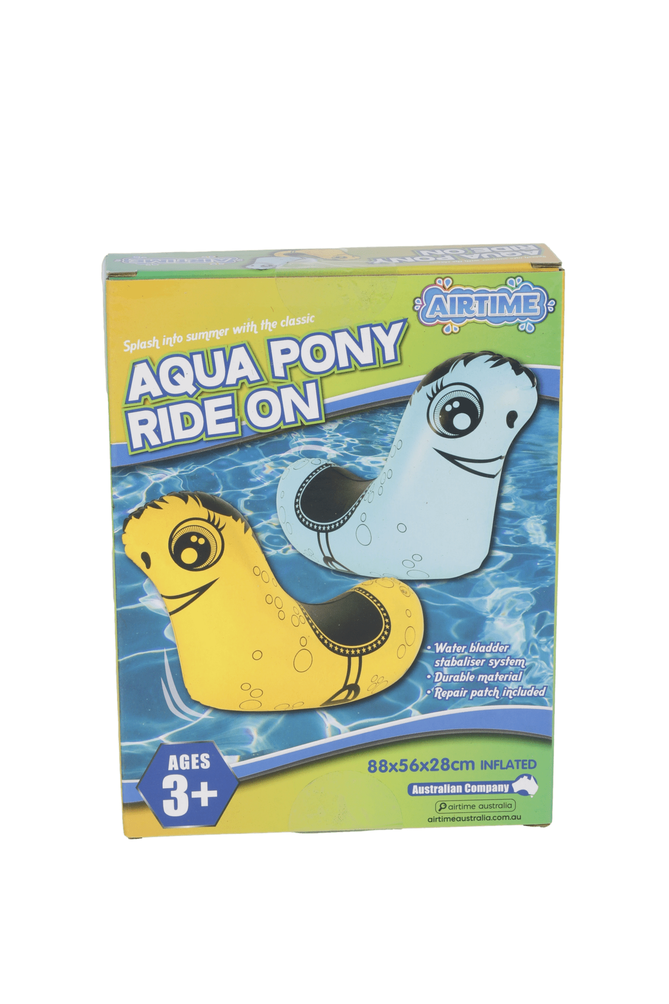 Inflatable Ride-on Aqua Pony with Stabiliser Yellow or Blue - Age 3+ (88x56x28cm)