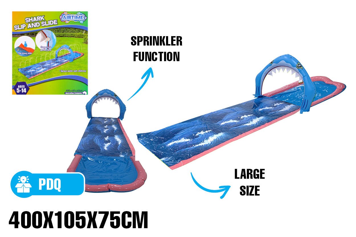 Shark Slip and Slide Water Game 4m, Sprays Water, Connects to Hose Ages 5-14yrs