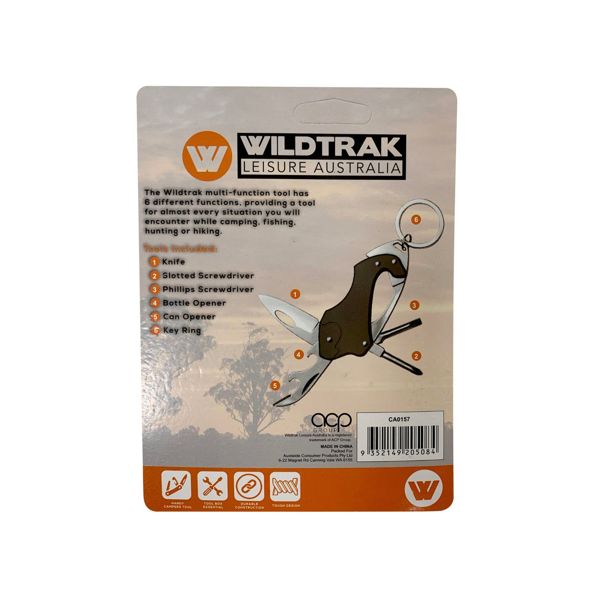 Wildtrak 6 in 1 Multi Function Tool Key Ring with Army Knife