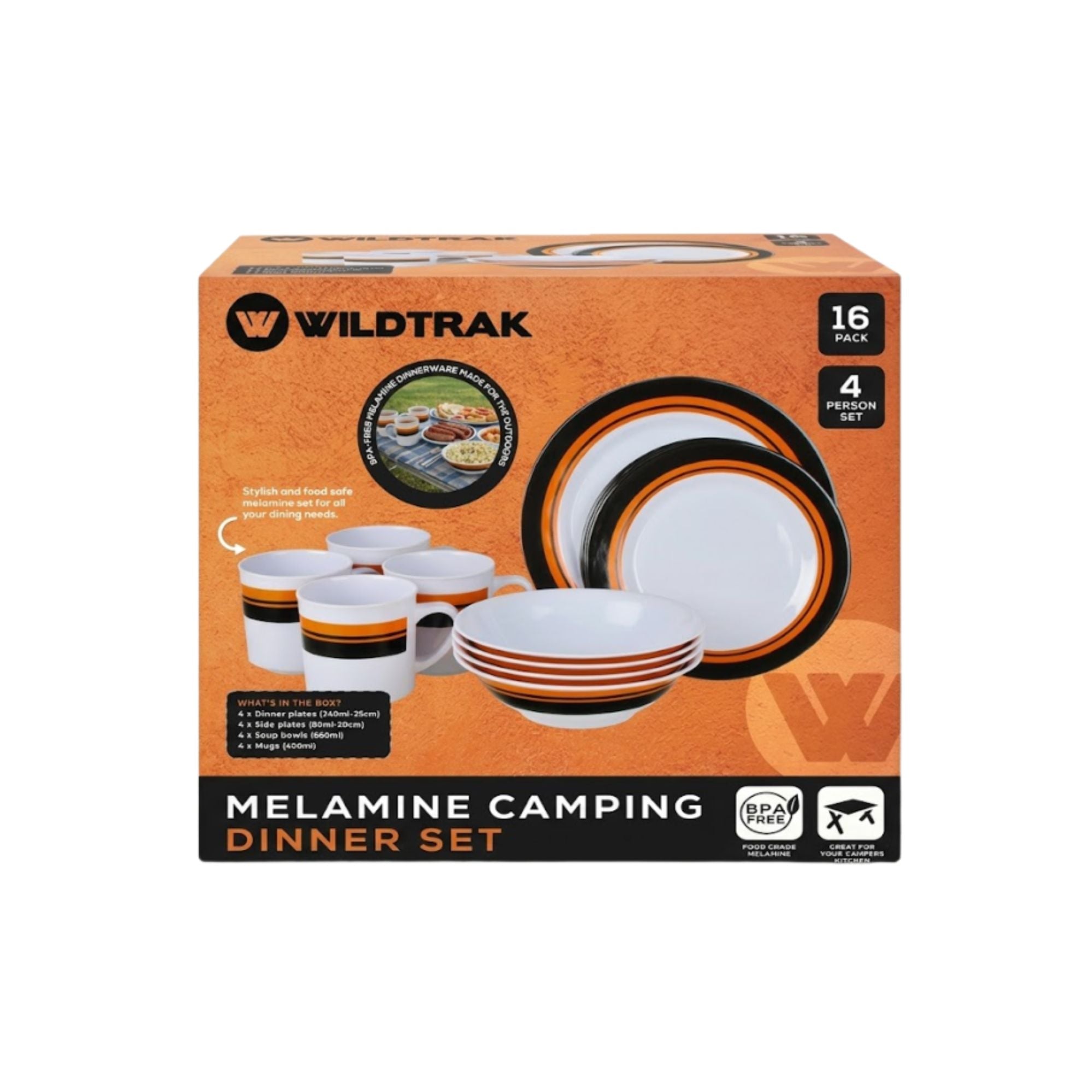 Wildtrak 16 Piece Melamine Camping Picnicking Dinner Set, BPA Free